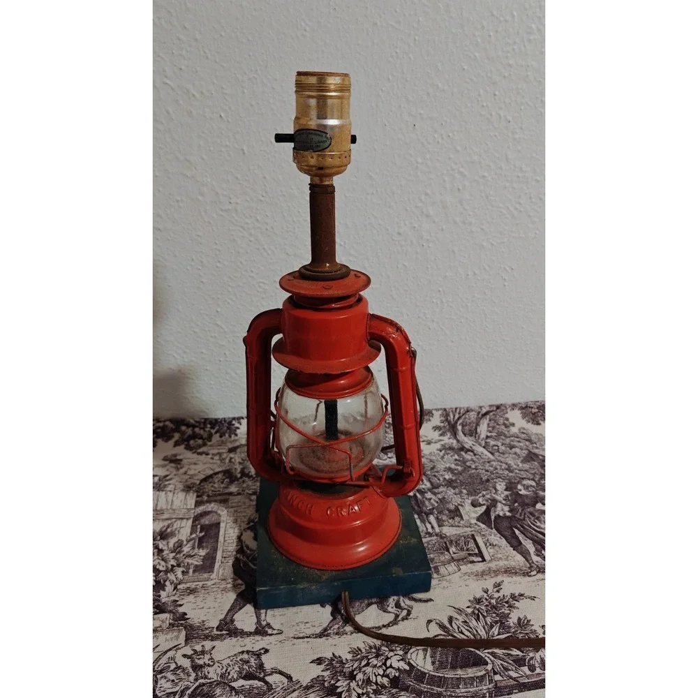 Red Dunning Ranch Craft Lantern Lamp w/ Glass Globe Vintage Restaurant Decor 21